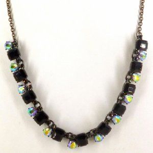 LOGO Necklace by Lori Goldstein Garnet Red, Aurora Borealis & Gunmetal 21" NWOT